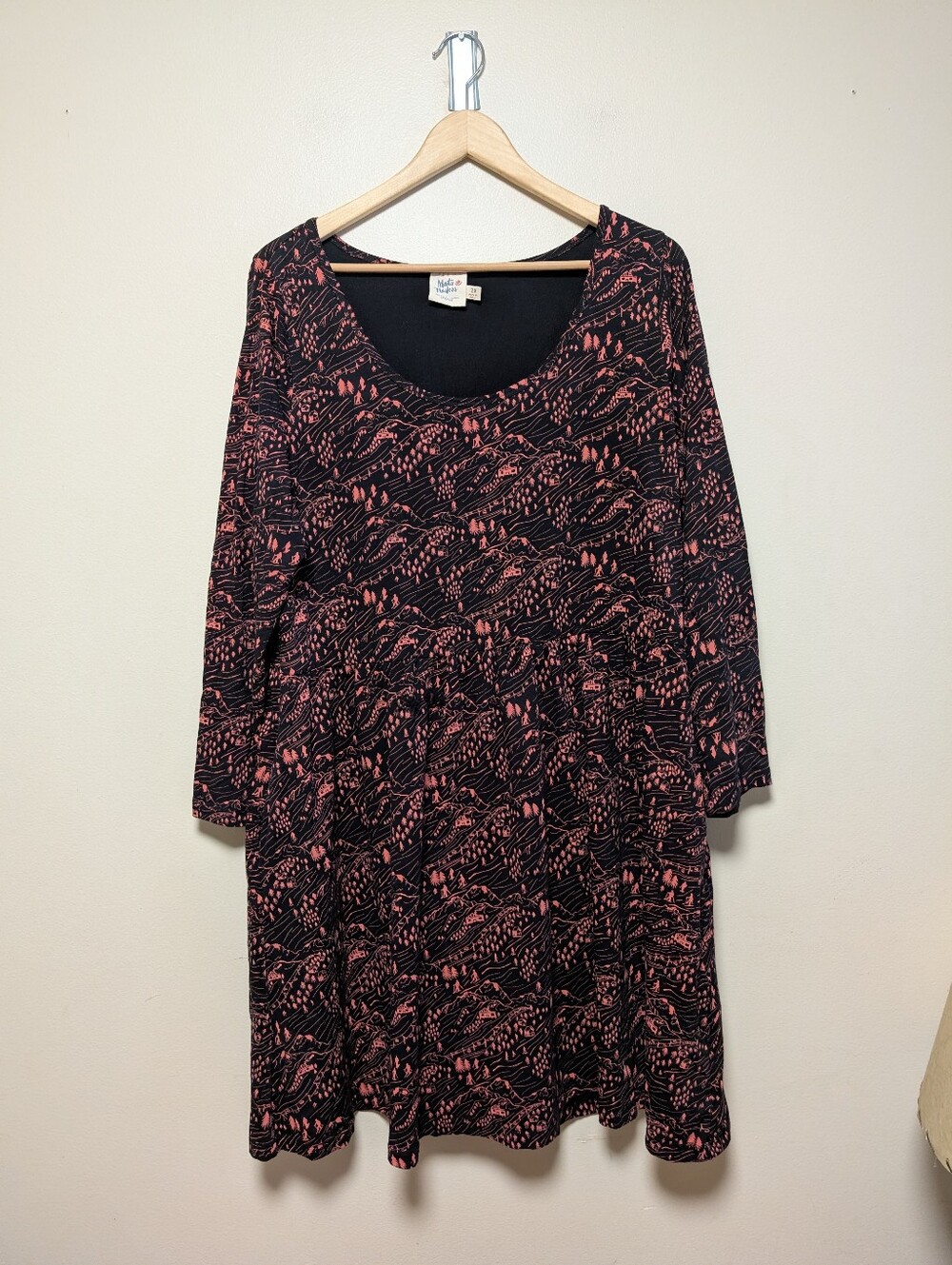 Mata Traders 2X Organic Cotton Mountain Ski Print Fit Flare Dress